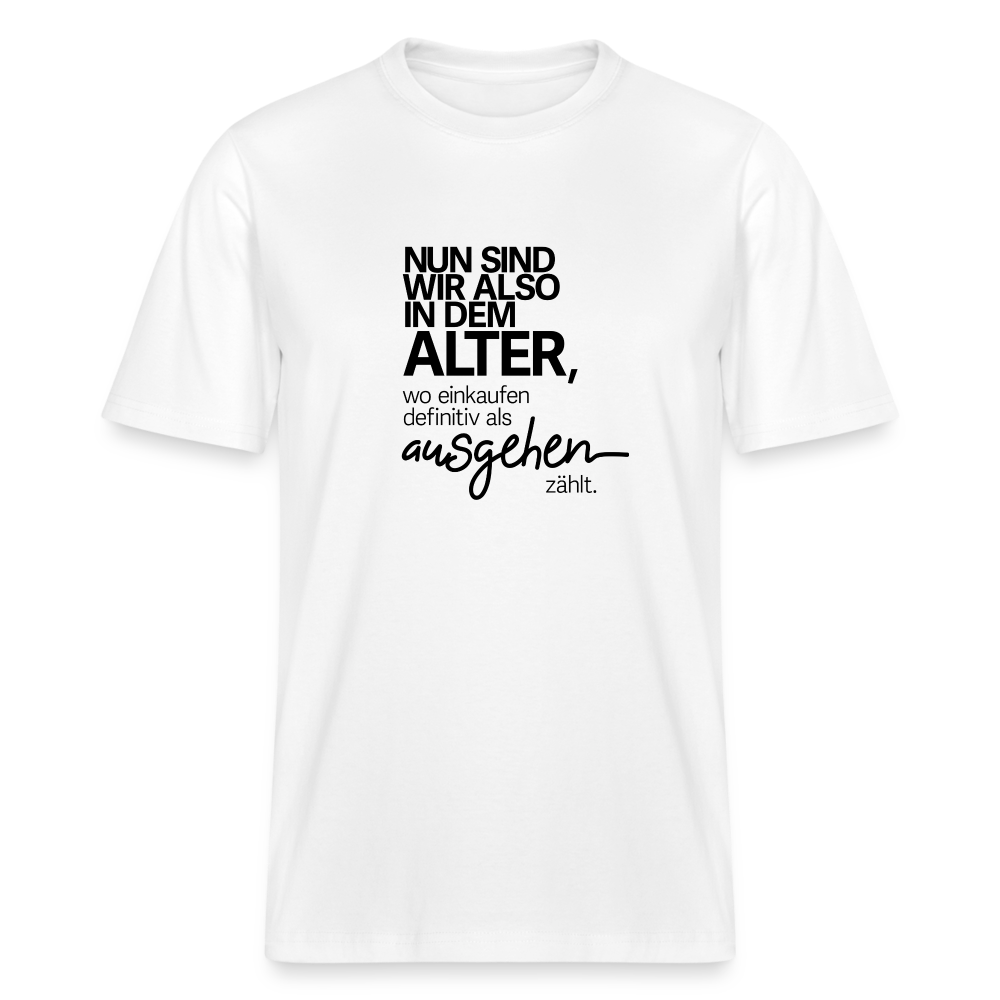 T-Shirt mit Spruchmotiv Ausgehen | Relaxed Fit Unisex - Weiß