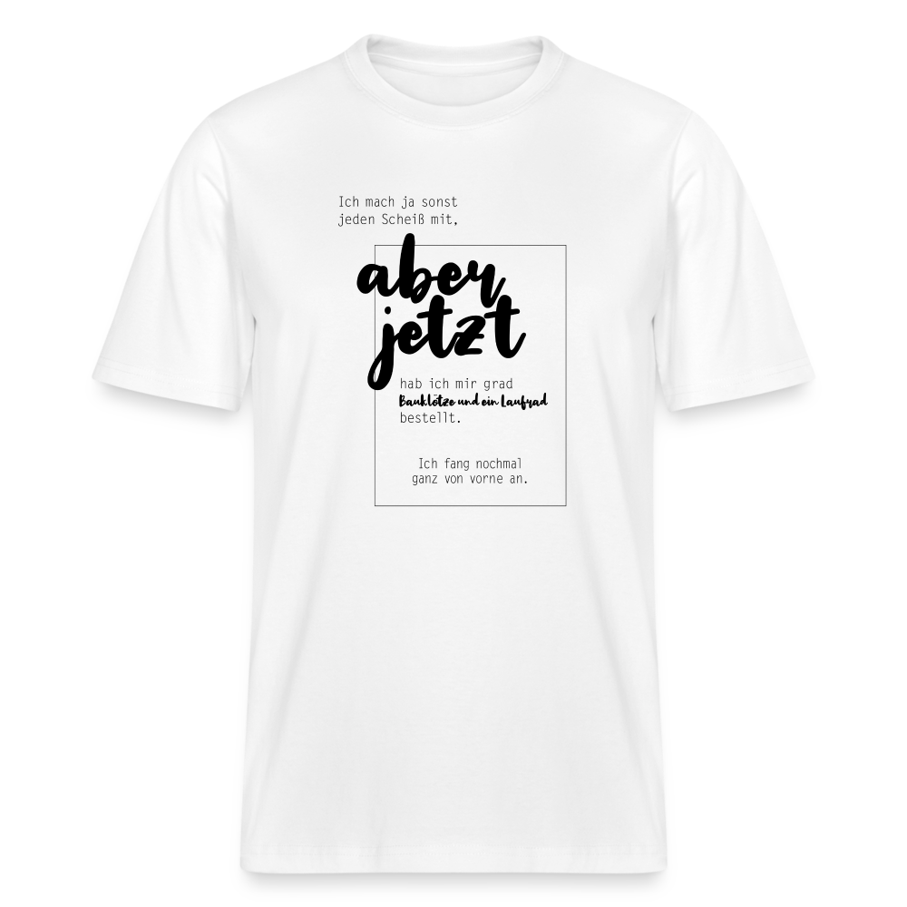 T-Shirt mit Spruchmotiv Neuanfang | Relaxed Fit Unisex - Weiß