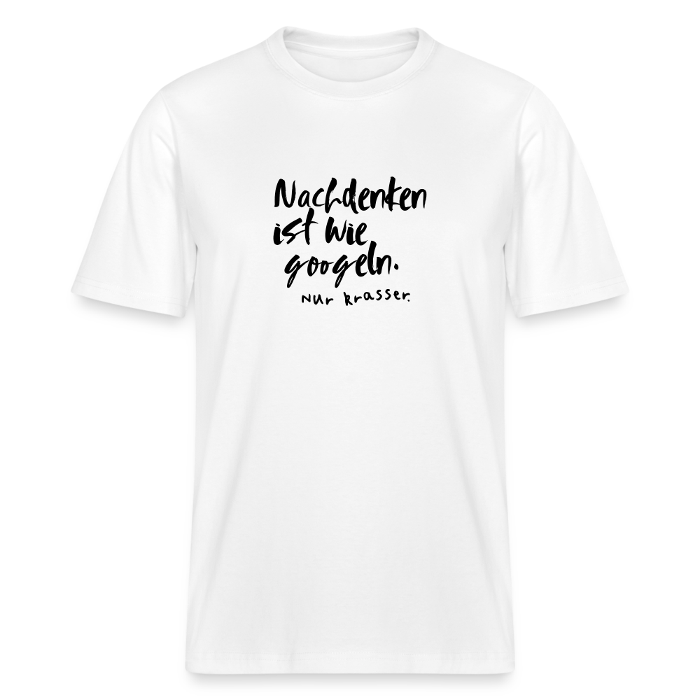 T-Shirt mit Spruchmotiv Nachdenken | Relaxed Fit Unisex - Weiß