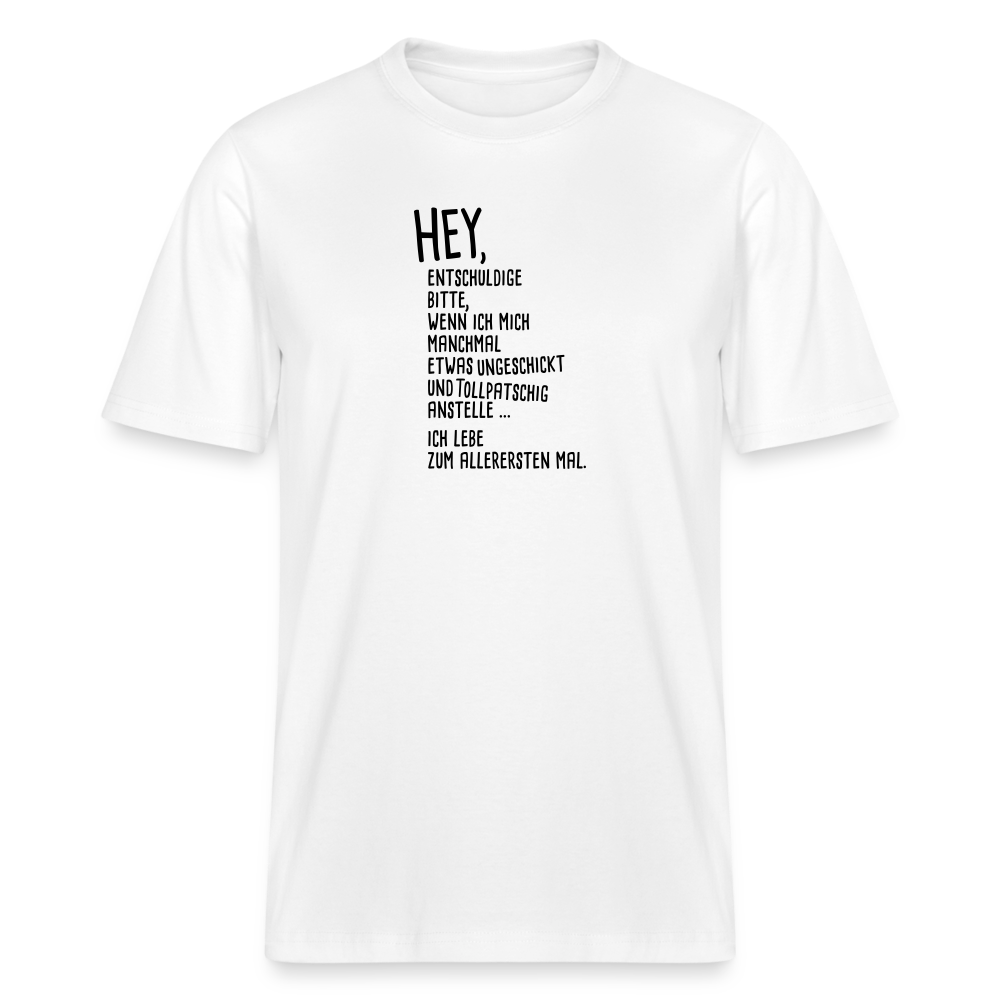 T-Shirt mit Spruchmotiv Hey | Relaxed Fit Unisex - Weiß