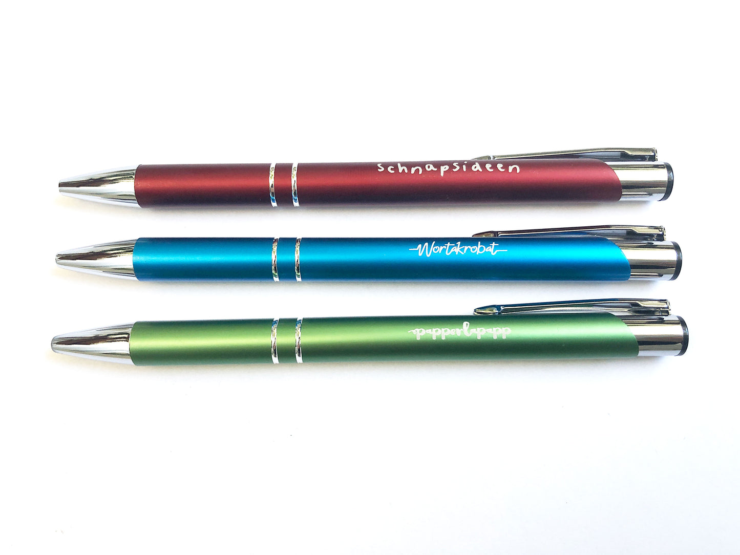 Kugelschreiber mit Gravur | 3er-Stiftset in blau, grün und rot