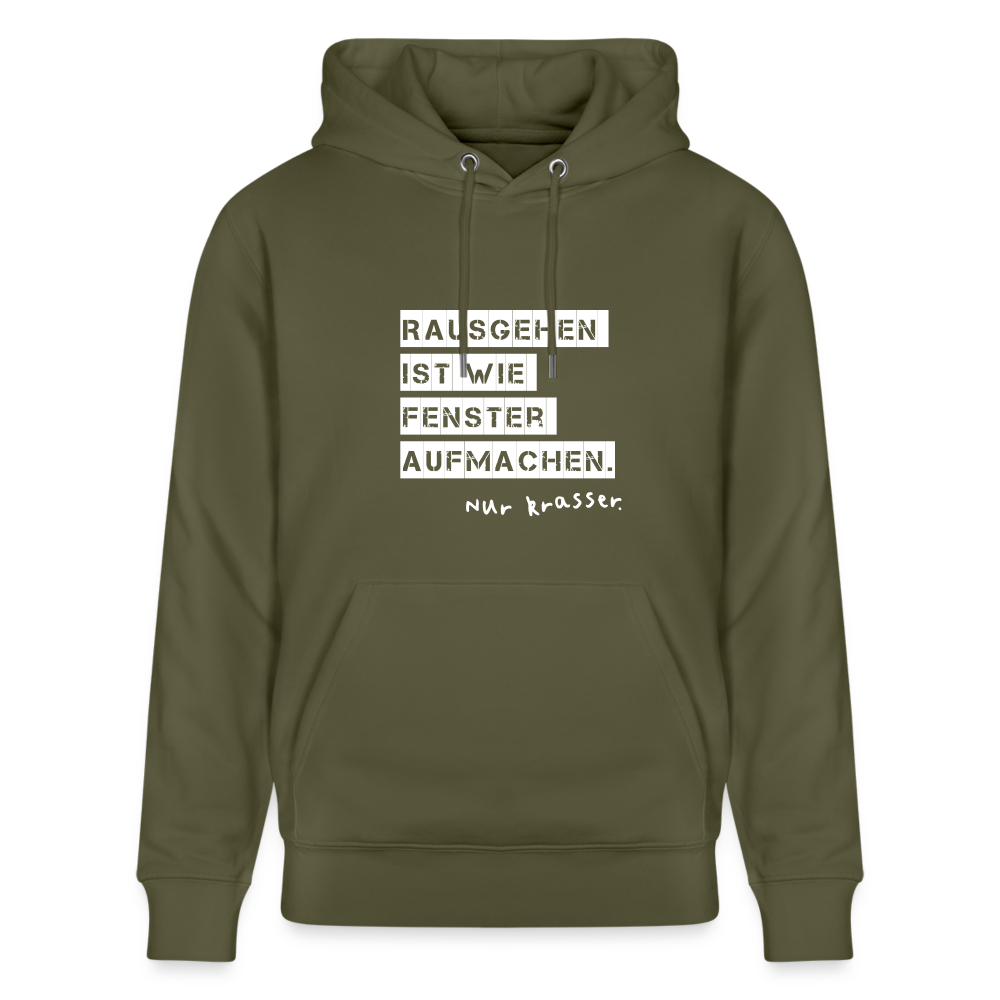 Hoodie mit Spruch Rausgehen (unisex) - Khaki Grün