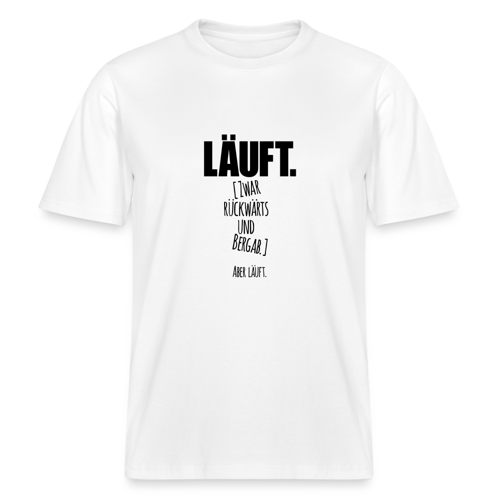 T-Shirt mit Spruchmotiv Läuft | Relaxed Fit Unisex - Weiß