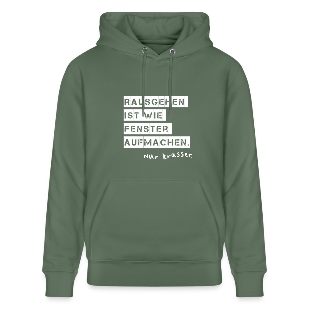 Hoodie mit Spruch Rausgehen (unisex) - Tanngrün