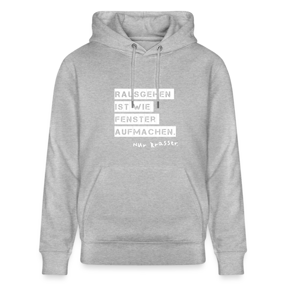 Hoodie mit Spruch Rausgehen (unisex) - Grau meliert