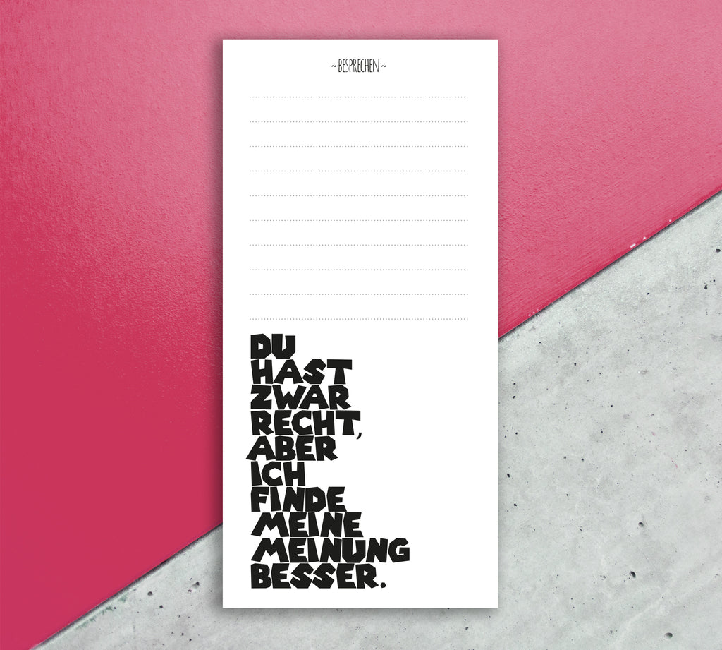 Notizblock Meinung