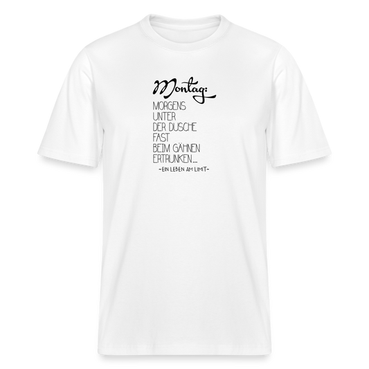 T-Shirt mit Spruchmotiv Gähnen | Relaxed Fit Unisex - Weiß